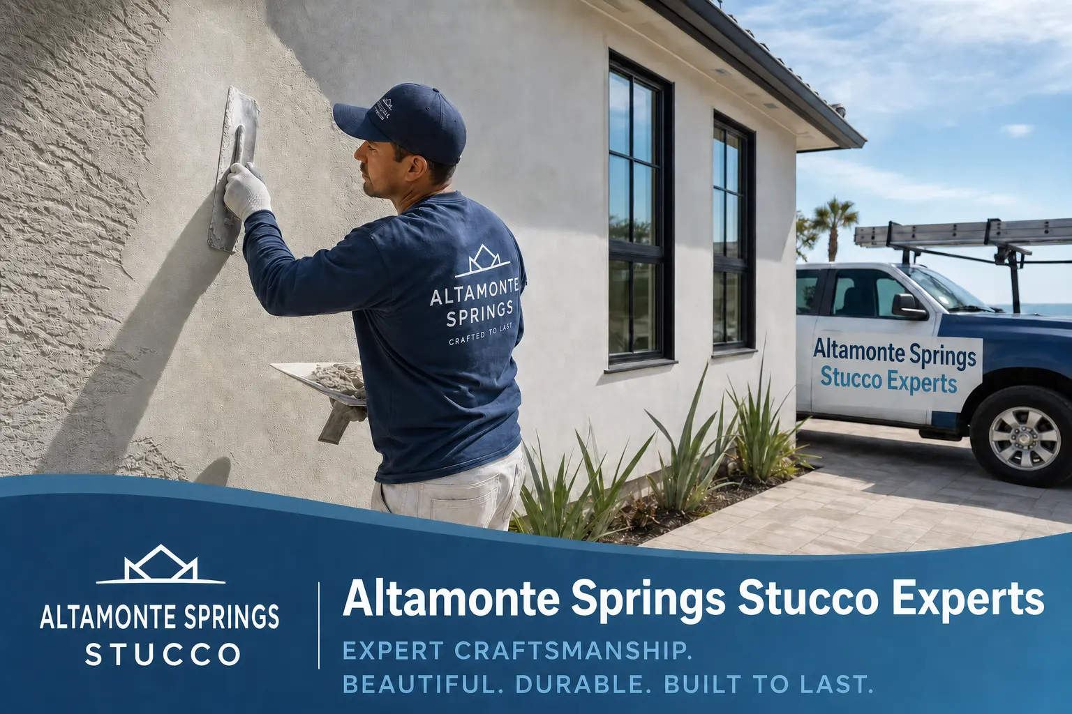 Altamonte-Springs-Stucco-Experts image of a stucco contractor applying stucco to a new home